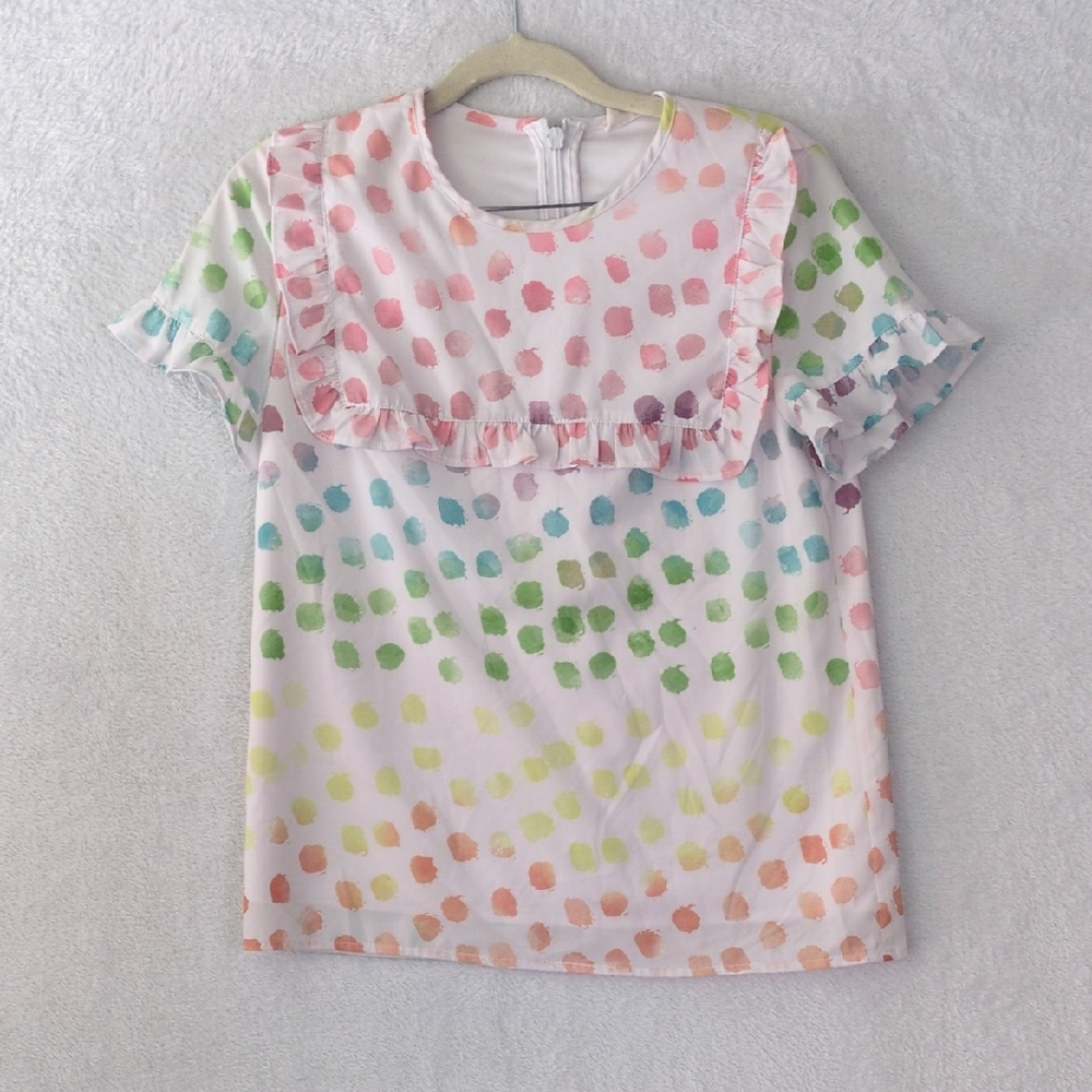 Rachel Parcell Women's Pastel Polka Dot Ruffle Blouse Size XS